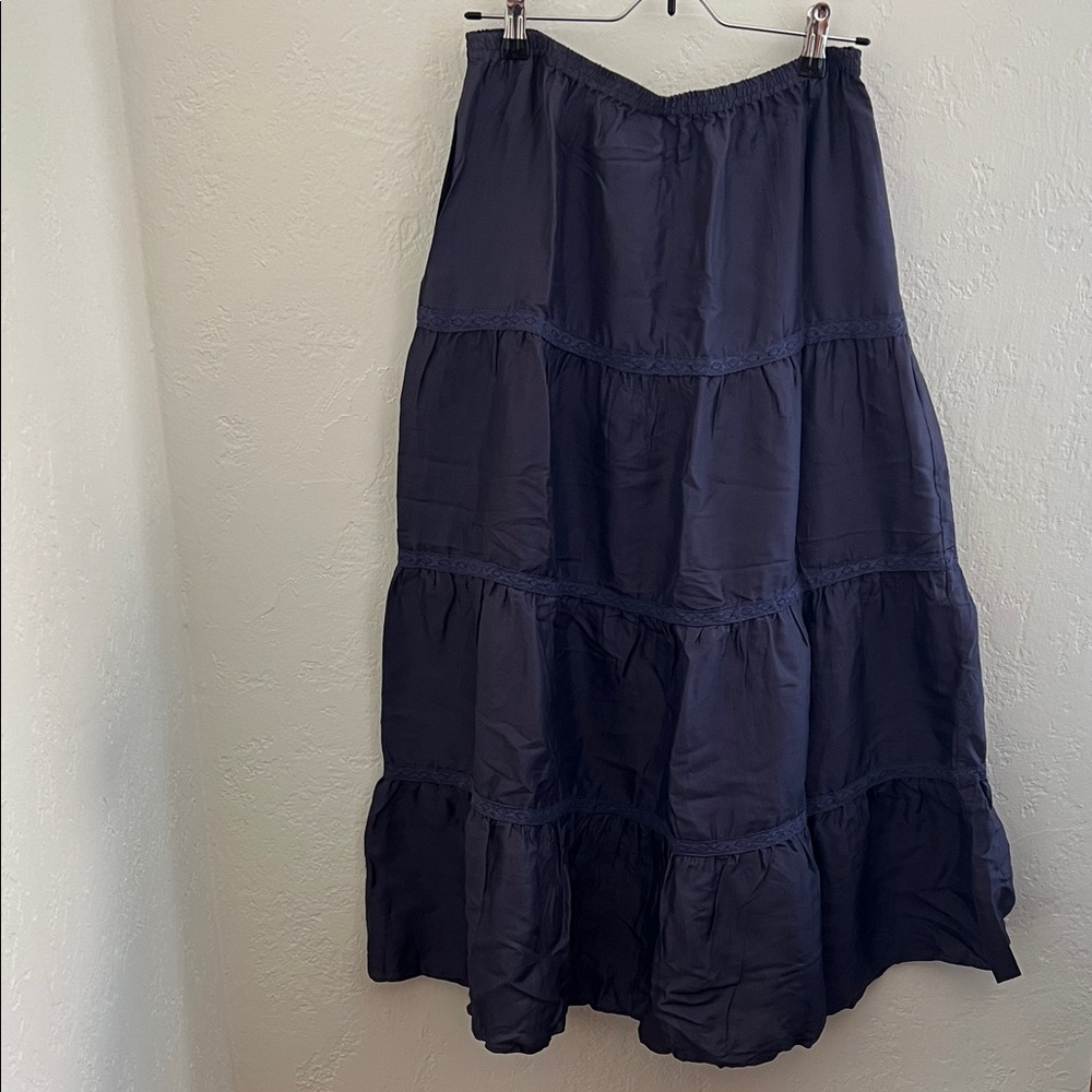 Garnet Hill 100% Silk Tiered Maxi Skirt Small